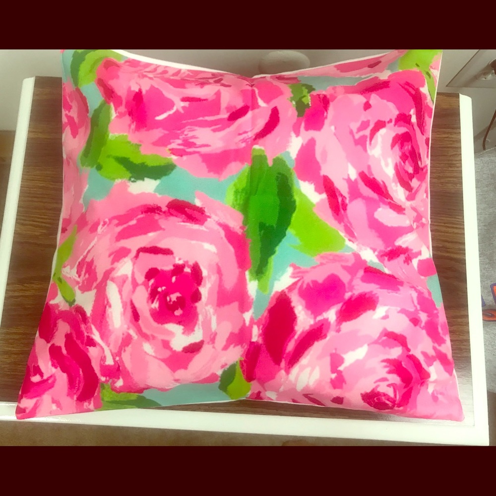 Plush Pink Rose floral Pillow Cover Lily Pulitzer